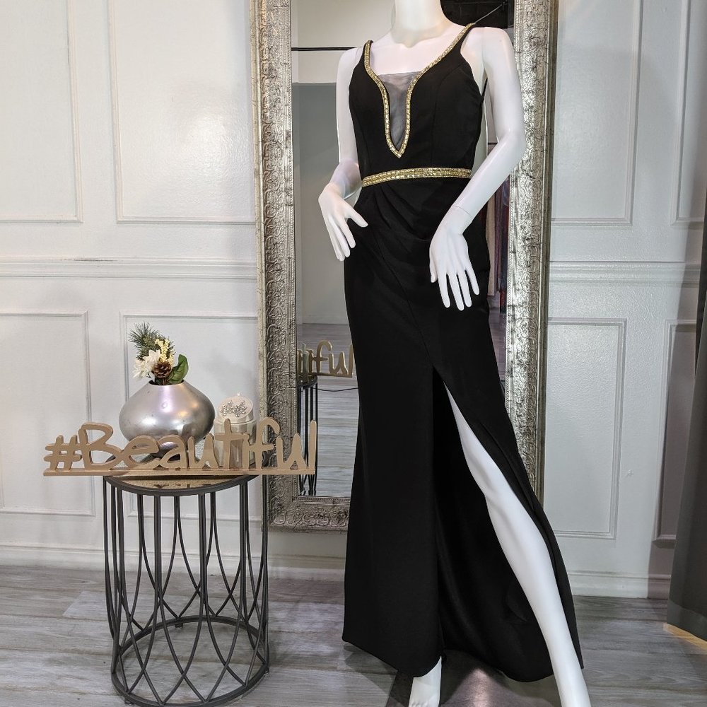 Black and Gold Formal Evening Prom Dress Gown